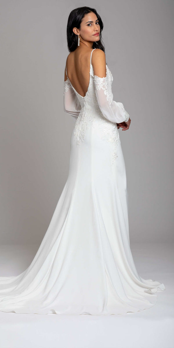 Embellished Crepe Cold Shoulder Column Dress Image 2