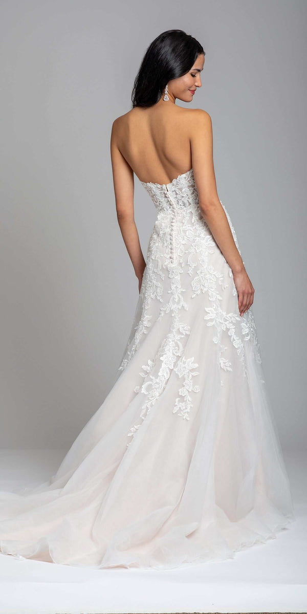 Strapless Lace Applique Tulle Ballgown - missy / 4 / ivory-rose Strapless Lace Applique Tulle Ballgown - missy / 4 / ivory-rose