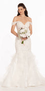 Off the Shoulder Lace Applique Corset Mermaid Dress - Camille La Vie