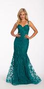 Embroidered Illusion Strappy Back Mermaid Dress Image 1