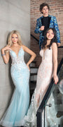 Plunging Glitter Basketweave Mermaid Dress Image 1