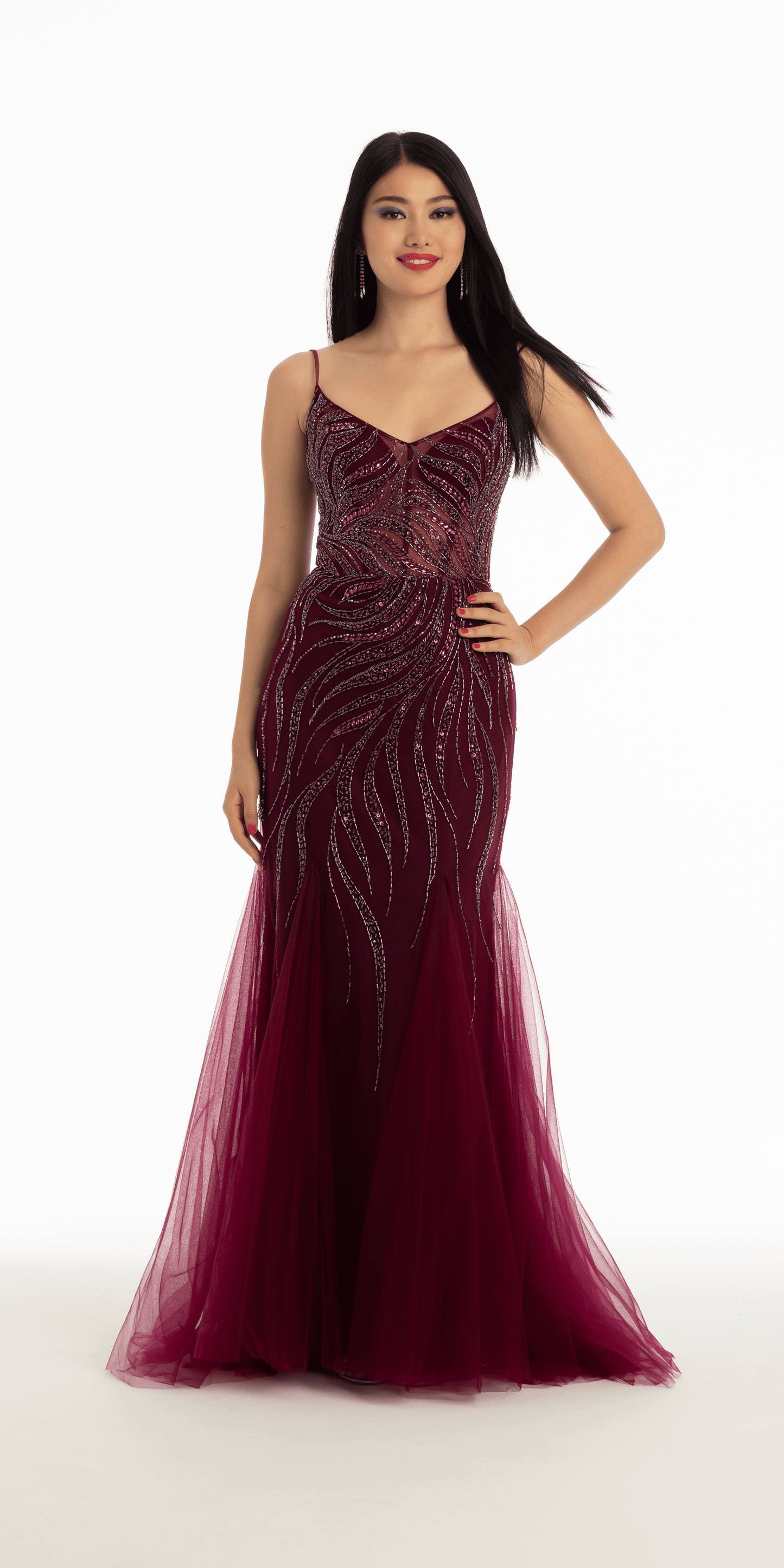 Camille La Vie Vine Beaded Sweetheart Tulle Mermaid  Dress with Godets