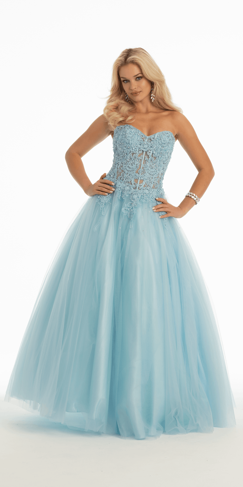 Sweetheart Embroidered Corset Ballgown with Heat Set Stones Image 1