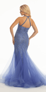 Abstract Beaded Halter Mermaid Dress with Mesh Godets Image 2