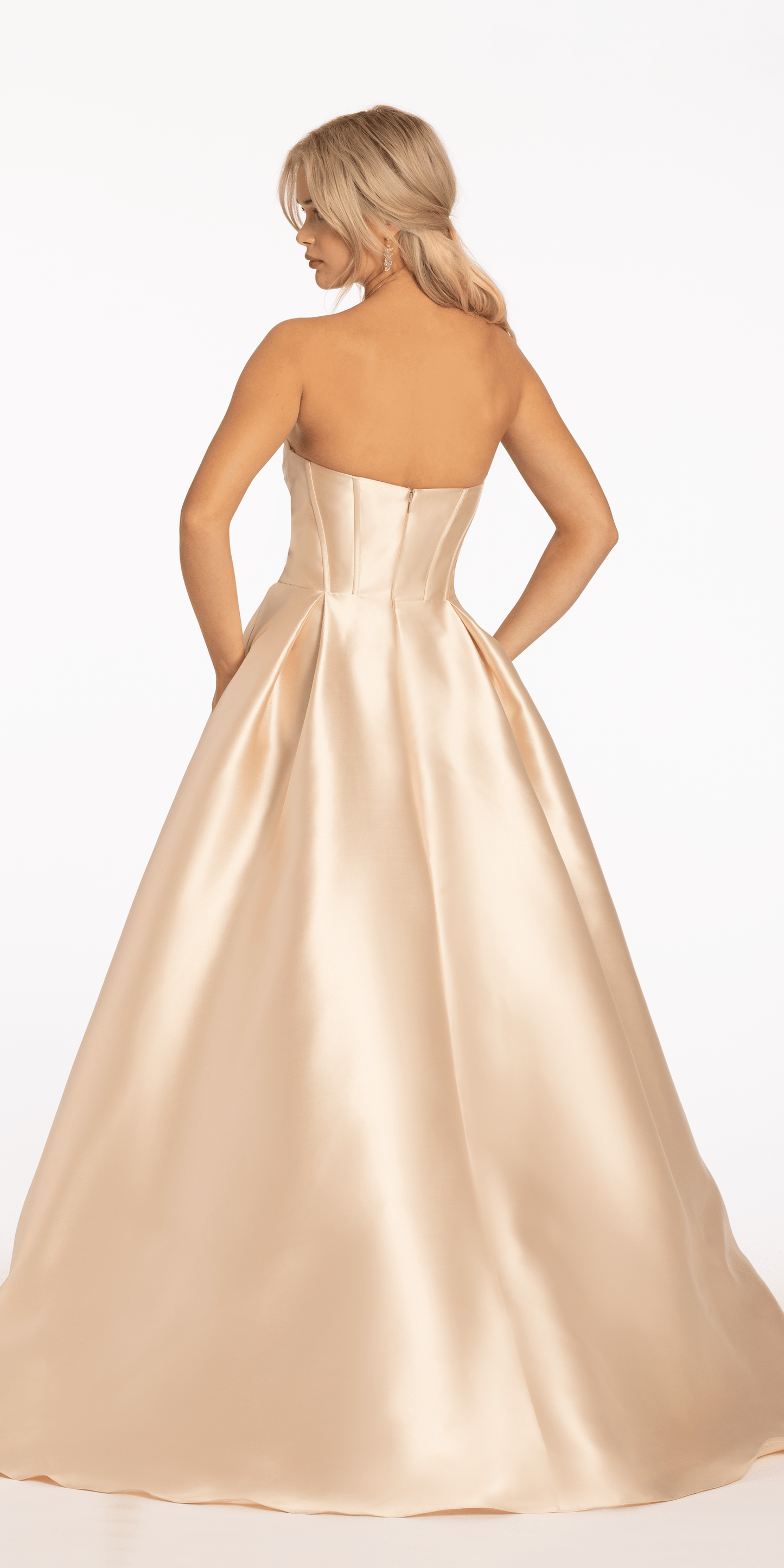 Camille La Vie Pleated Mikado Beaded Ballgown with Pockets