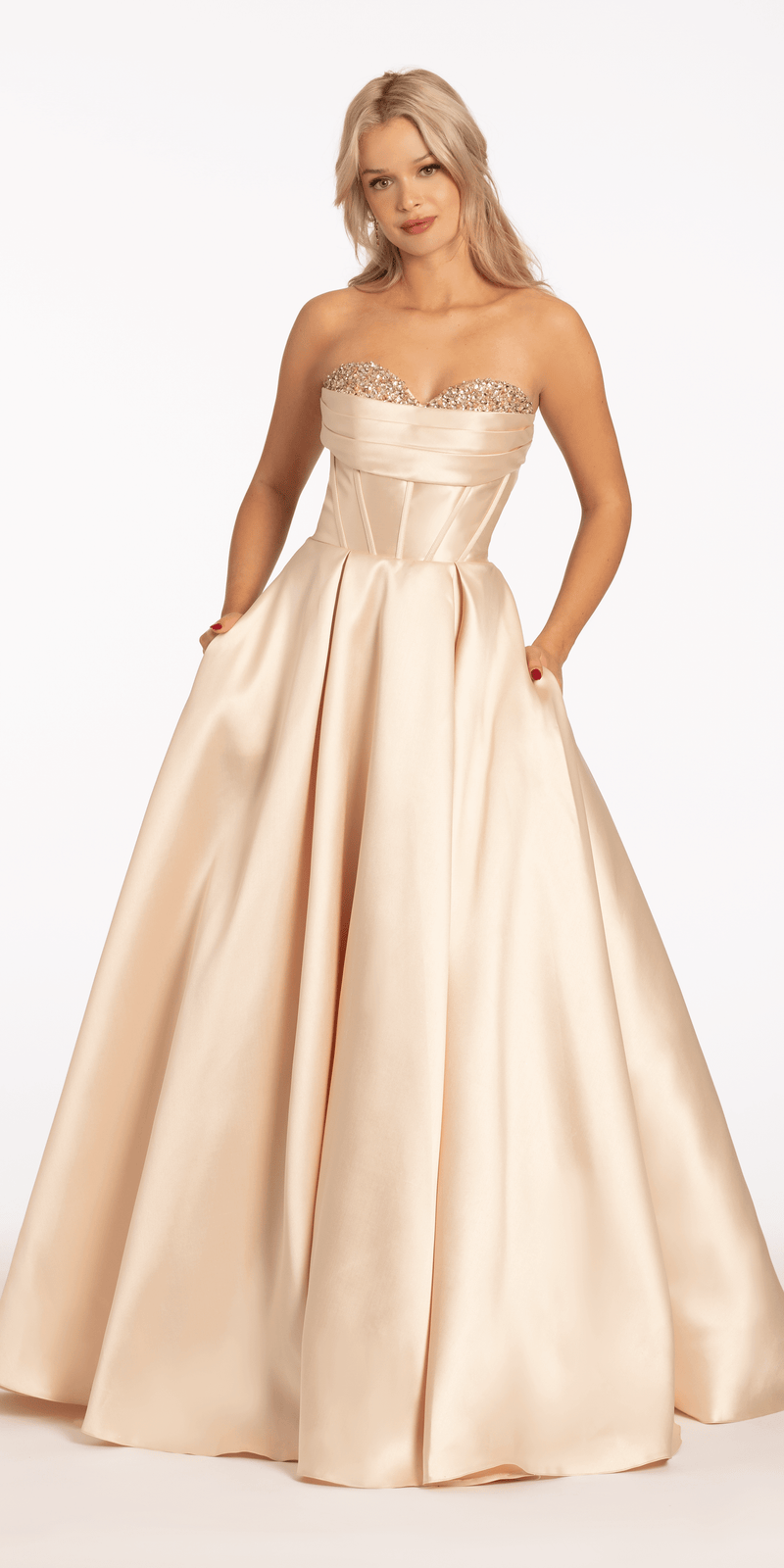 Pleated Mikado Beaded Ballgown with Pockets Image 3
