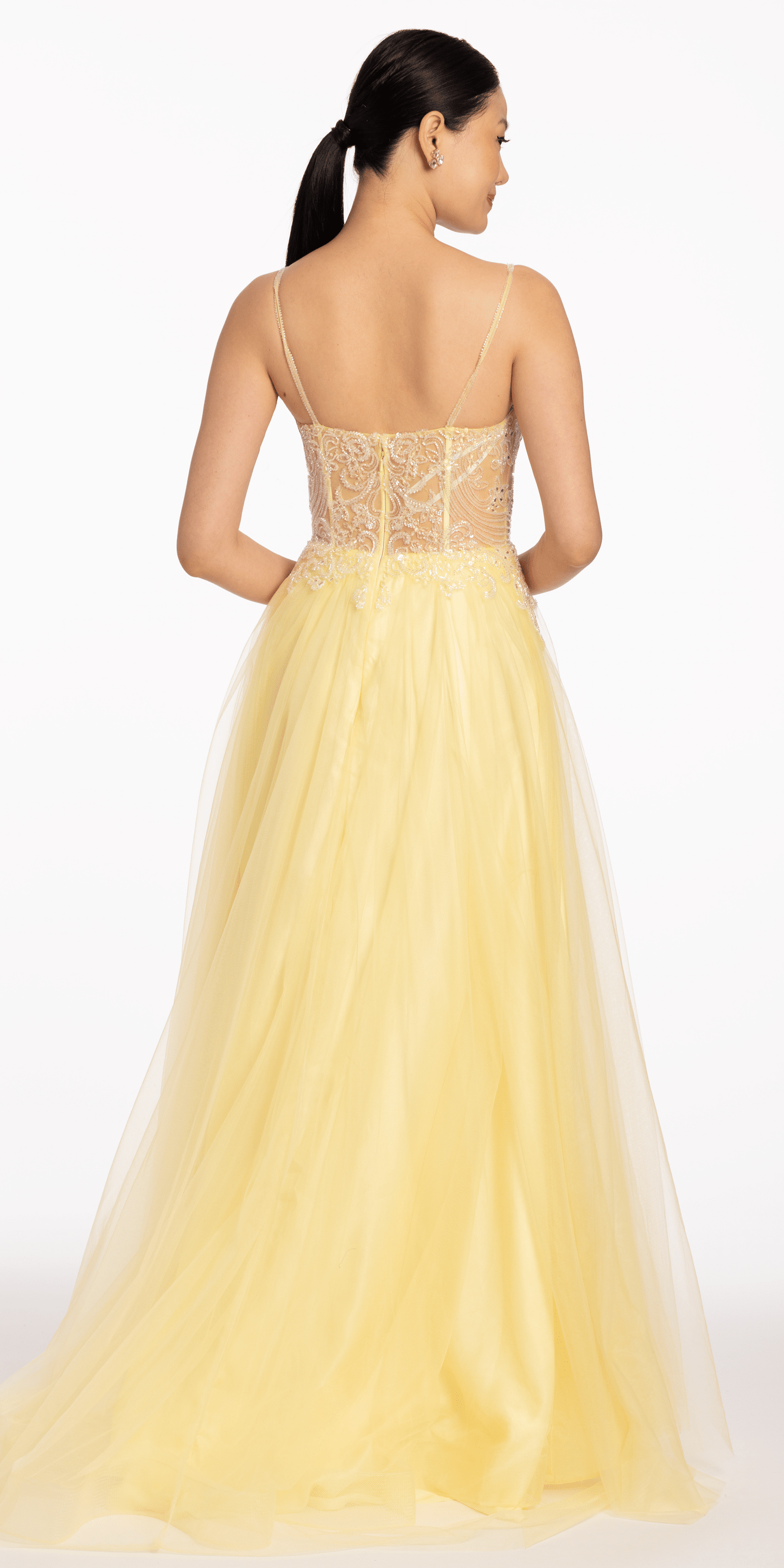 Camille La Vie Plunging Crystal Bodice Tulle Ballgown missy / 0 / light-yellow