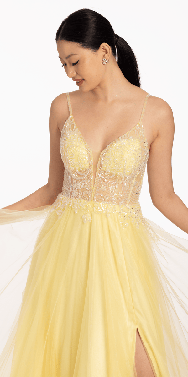Plunging Crystal Bodice Tulle A Line Dress Image 2