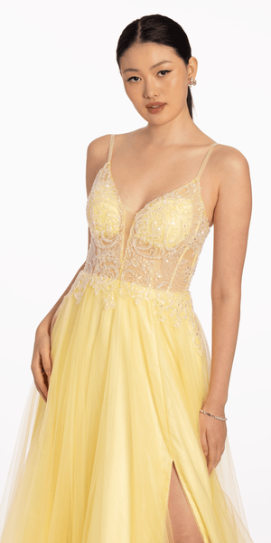 Plunging Crystal Bodice Tulle A Line Dress Image 3