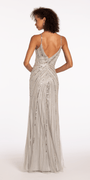 V Back Crossover Beaded Mesh Column Dress with Sheer Side Panels Image 5