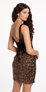 Sequin Plunging Sheath Dress with Back Lace Detail Image 4