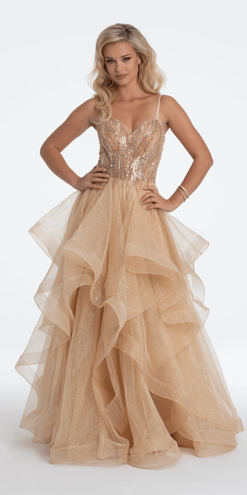 Beaded Corset Sweetheart Tiered Ballgown - Camille La Vie