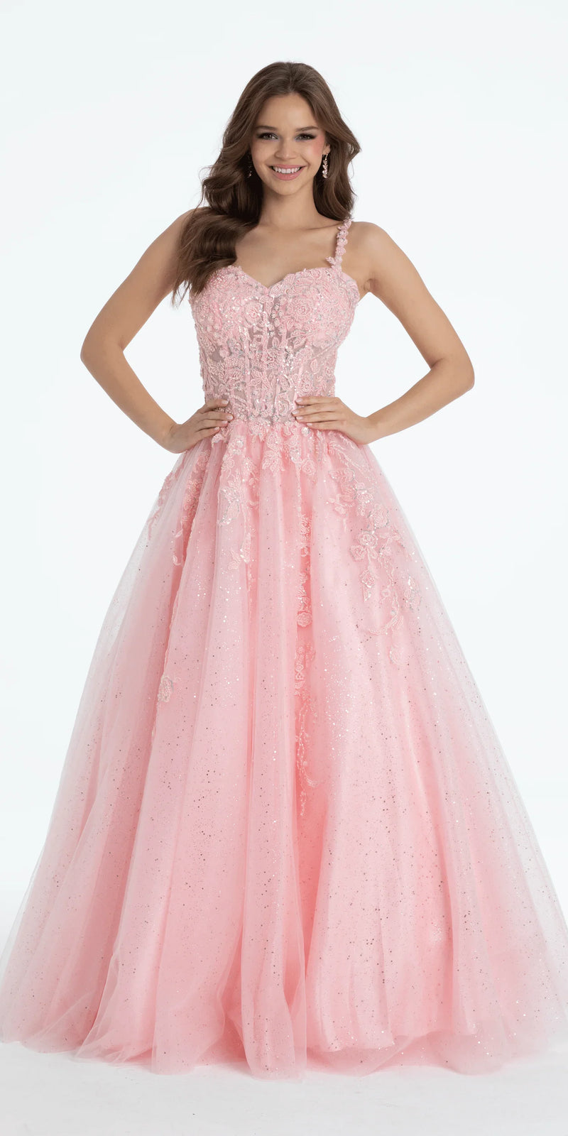 Sweetheart Floral Embroidered Lace Up Back Ballgown - Camille La Vie