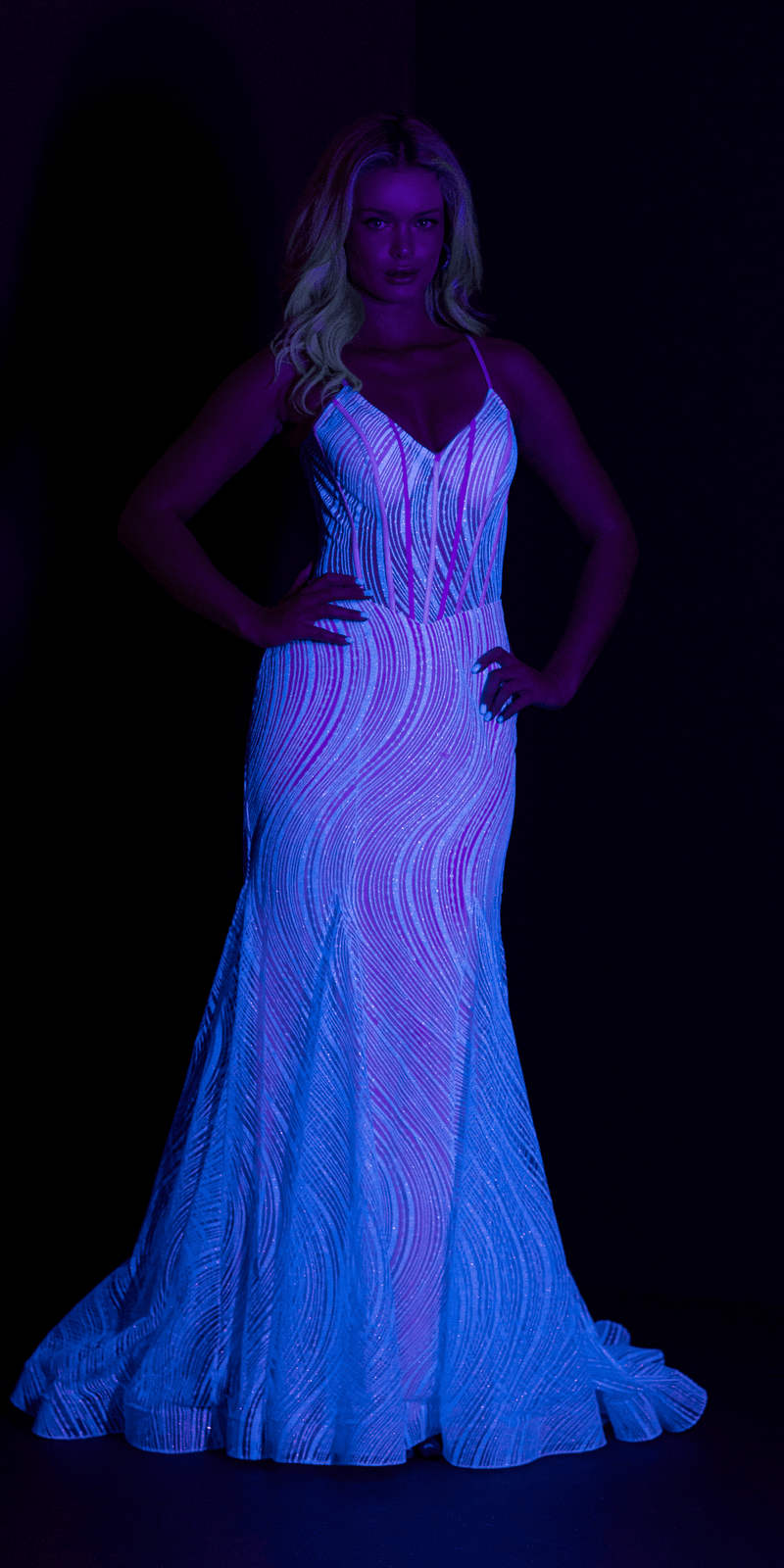 Glitter Glow in the Dark Swirl Sweetheart Corset Mermaid Dress with Godets missy / 6 / periwinkle Glitter Glow in the Dark Swirl Sweetheart Corset Mermaid Dress with Godets missy / 6 / periwinkle