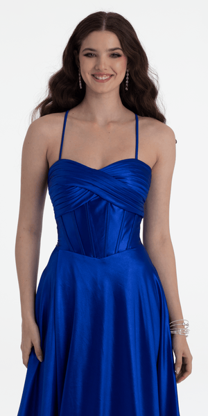 Twist Bodice Satin Corset Ballgown Image 3