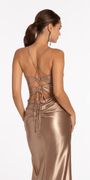 Foil Satin Twist Bodice Corset Column Dress with Side Slit Image 3