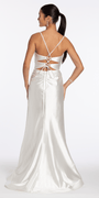Foil Satin Twist Bodice Corset Column Dress with Side Slit Image 5