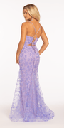 Glow in the Dark Plunging Mesh Glitter Daisy Trumpet Dress Image 7