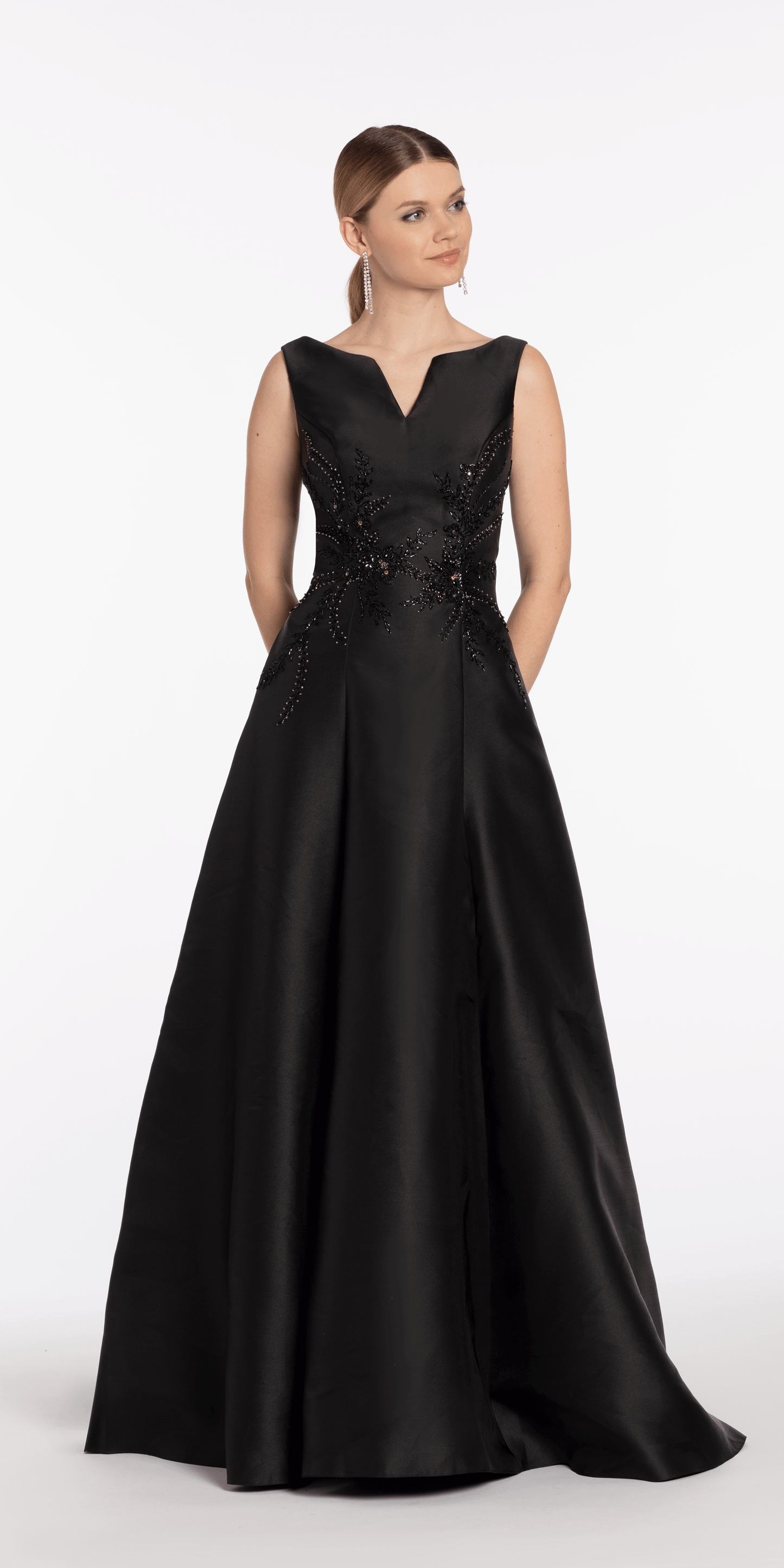 Mikado Embellished Bateau Neck A Line Dress with Pockets Camille La Vie Mikado Embellished Bateau Neck A Line Dress with Pockets Camille La Vie