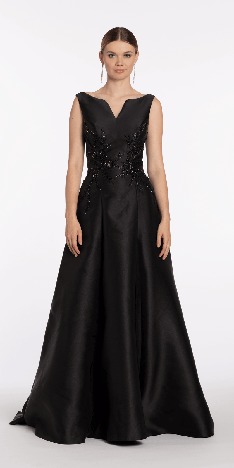 Mikado Embellished Bateau Neck A Line Dress with Pockets missy / 10 / Black Mikado Embellished Bateau Neck A Line Dress with Pockets missy / 10 / Black