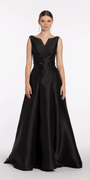 black/size/4/missy/Camille La Vie/Mikado Embellished Bateau Neck A Line Dress with Pockets/front alt