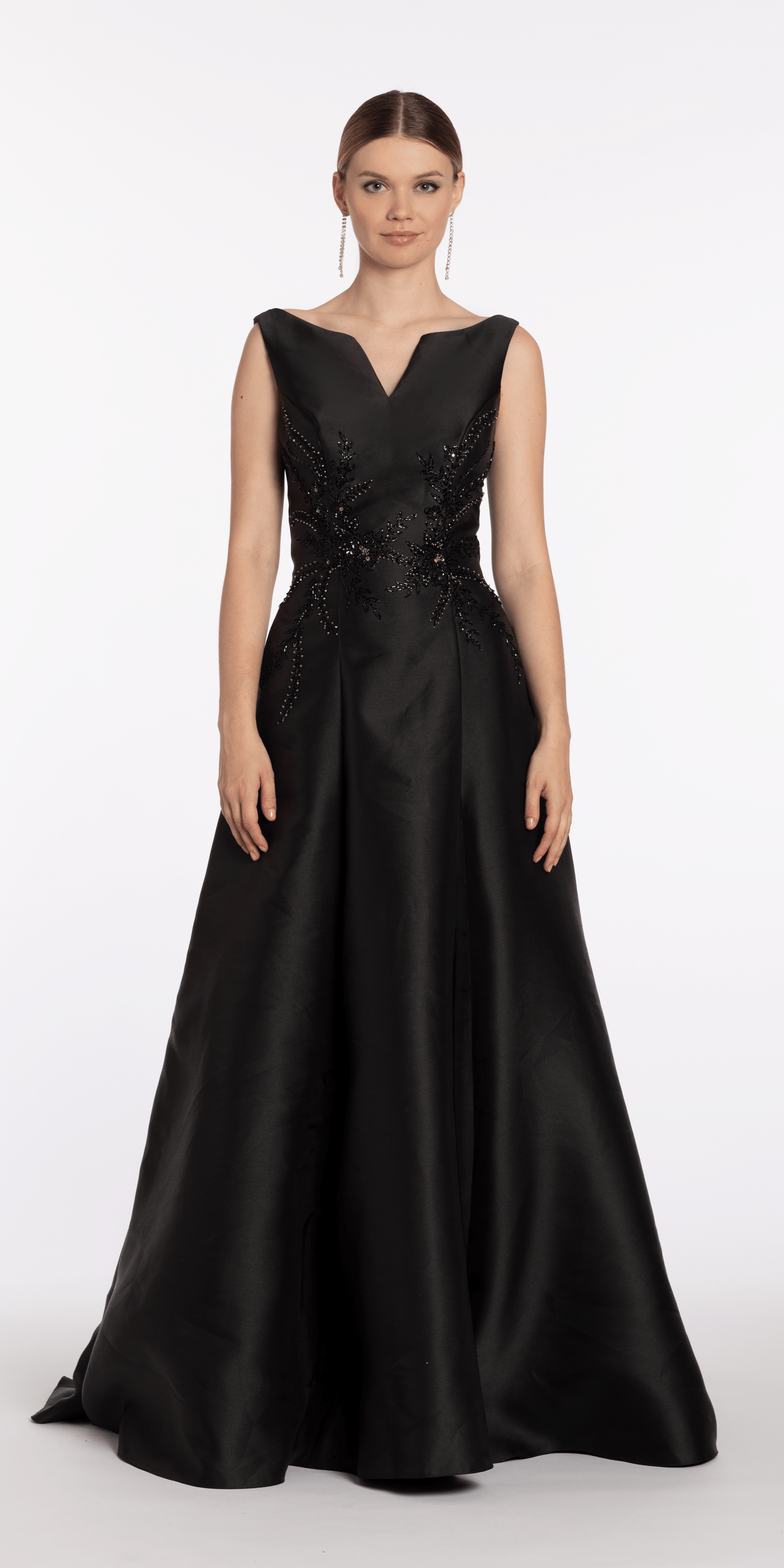Camille La Vie /Mikado Embellished Bateau Neck A Line Dress with Pockets missy / size/6 black/front alt
