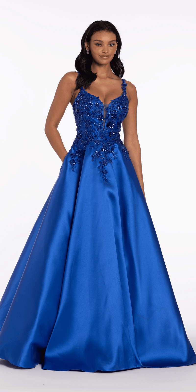 Sweetheart Floral Applique Mikado Ballgown with Pockets Image 1