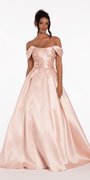 Beaded Mikado Off the Shoulder Ballgown with Pockets and Princess Pleats Image 3