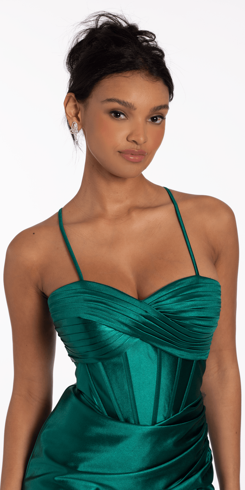 Double Lace Up Pleated Foil Bodycon Dress Image 3