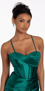 Double Lace Up Pleated Foil Bodycon Dress Image 3