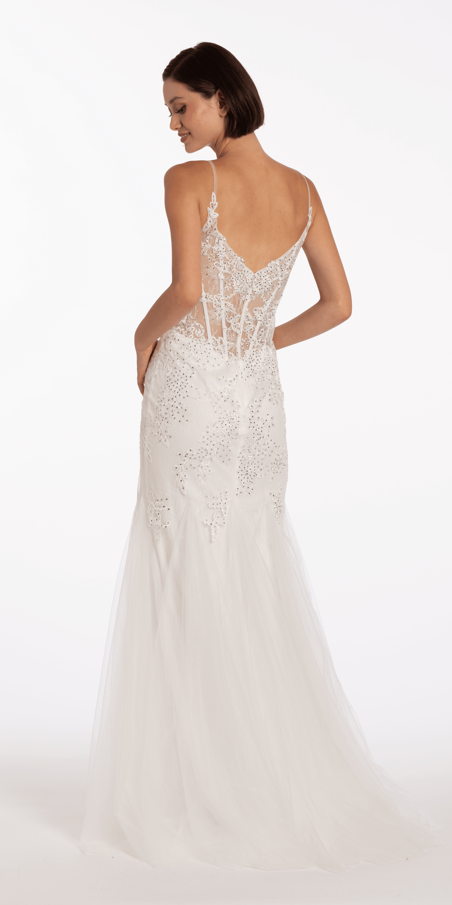 off-white/size/2/missy/Camille La Vie/Two Tone Sweetheart Beaded Lace Mermaid Dress with Godets/back