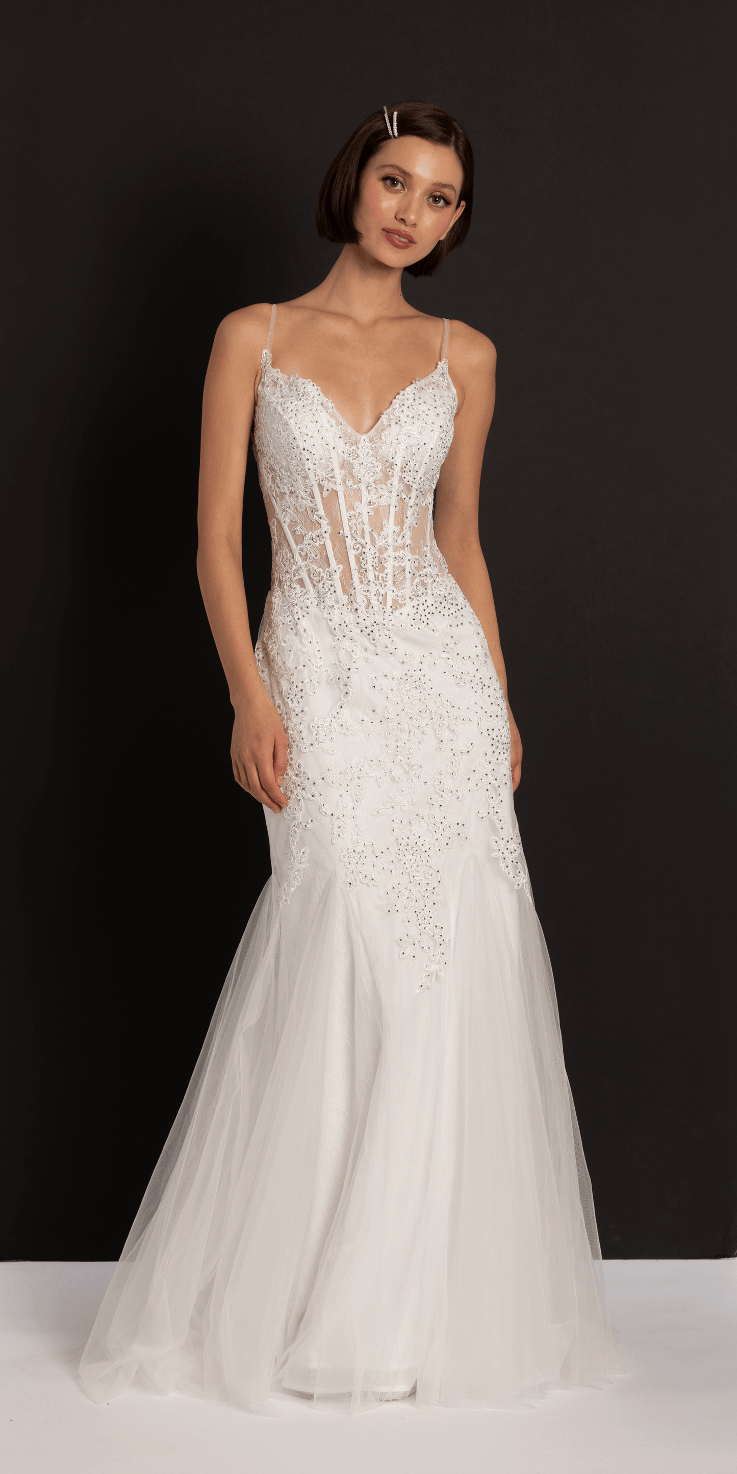 off-white/size/2/missy/Camille La Vie/Two Tone Sweetheart Beaded Lace Mermaid Dress with Godets/front alt 2