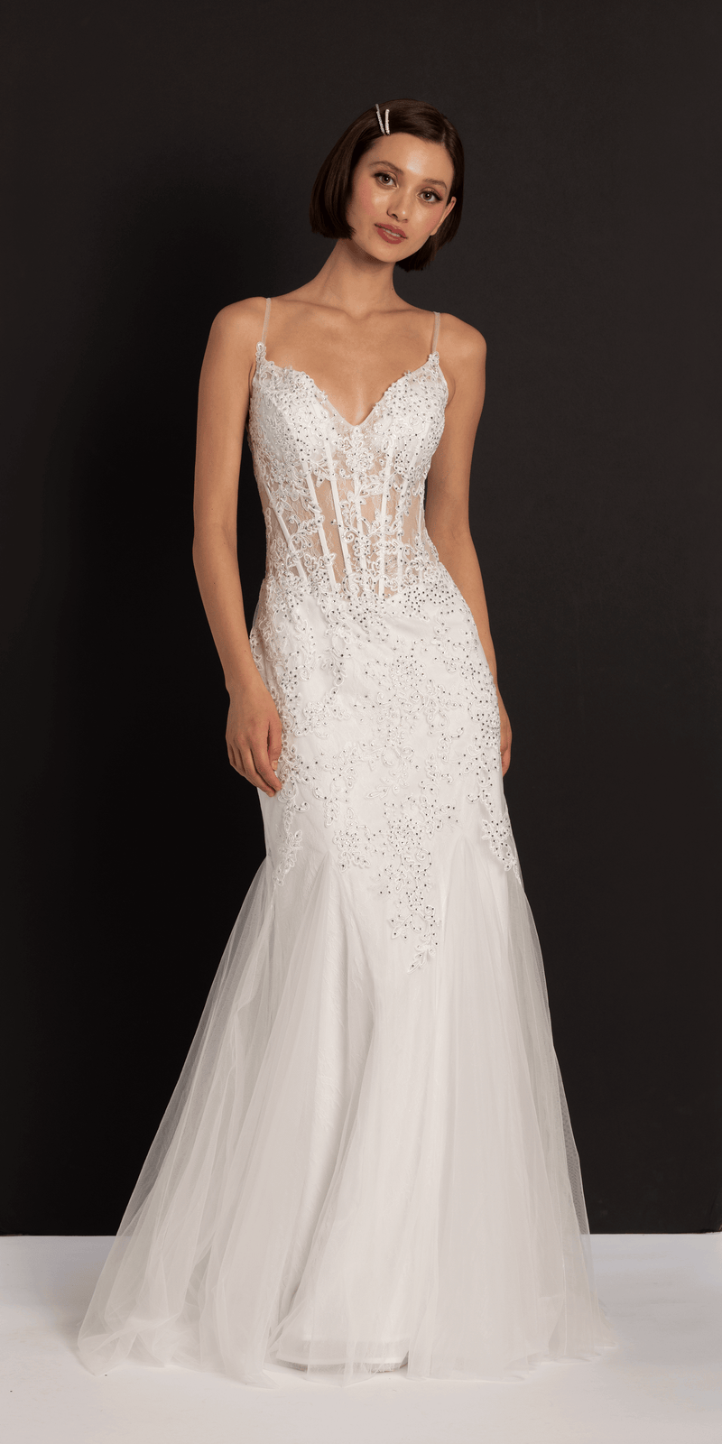 Two Tone Sweetheart Beaded Lace Mermaid Dress with Godets Image 3