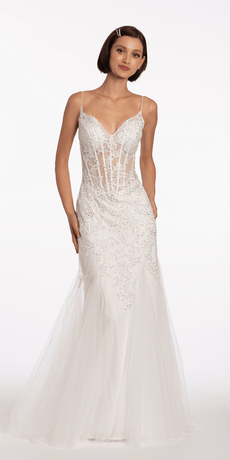 Two Tone Sweetheart Beaded Lace Mermaid Dress with Godets Image 1