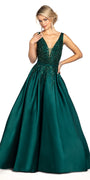 Plunging Beaded Mikado Box Pleated Ballgown Image 1