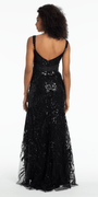black/size/4/ missy/Mesh Sequin Sweetheart Column Dress with Taffeta Waist Bow/back