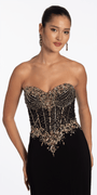 Camille La Vie Strapless Embellished Jersey Corset Column Dress with Side Slit