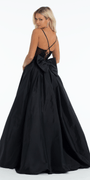 black/size/4/missy/Camille La Vie/Taffeta Plunge Beaded Ballgown with Detachable Bow and Pockets/back