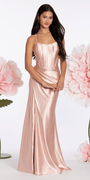 rose/size/4/missy/ Camille La Vie/Strappy Back Satin Column Corset Dress with Side Slit/front