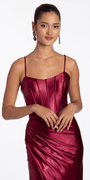 Camille La Vie Strappy Back Satin Column Corset Dress with Side Slit