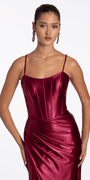Camille La Vie Strappy Back Satin Column Corset Dress with Side Slit