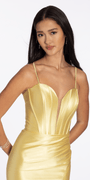 lemon/size/4/missy/Camille La Vie/Stretch Sateen Shimmer Plunge Trumpet Dress with Sweep Train/close up