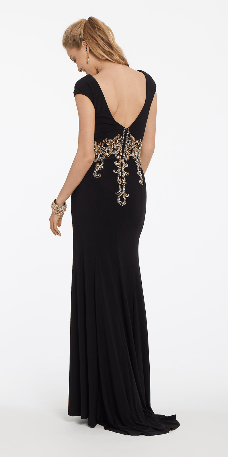 Cap Sleeve Embroidered Bodice Jersey Dress Image 6