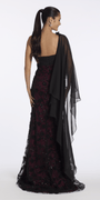 black-wine/size/6/missy/Camille La Vie/ Two Tone Mesh 3 D One Shoulder Column Dress with Cascade/back
