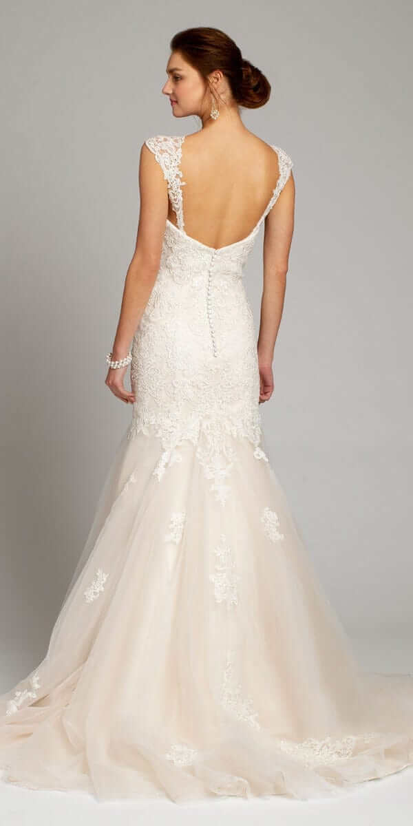 Tulle and Lace Cap Sleeve Mermaid Wedding Dress Image 2