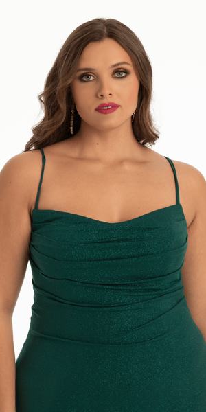 Jersey Glitter Lattice Back Dress with Drape Front Image 3