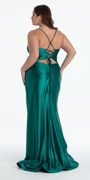 Foil Satin Twist Bodice Corset Column Dress with Side Slit Image 8