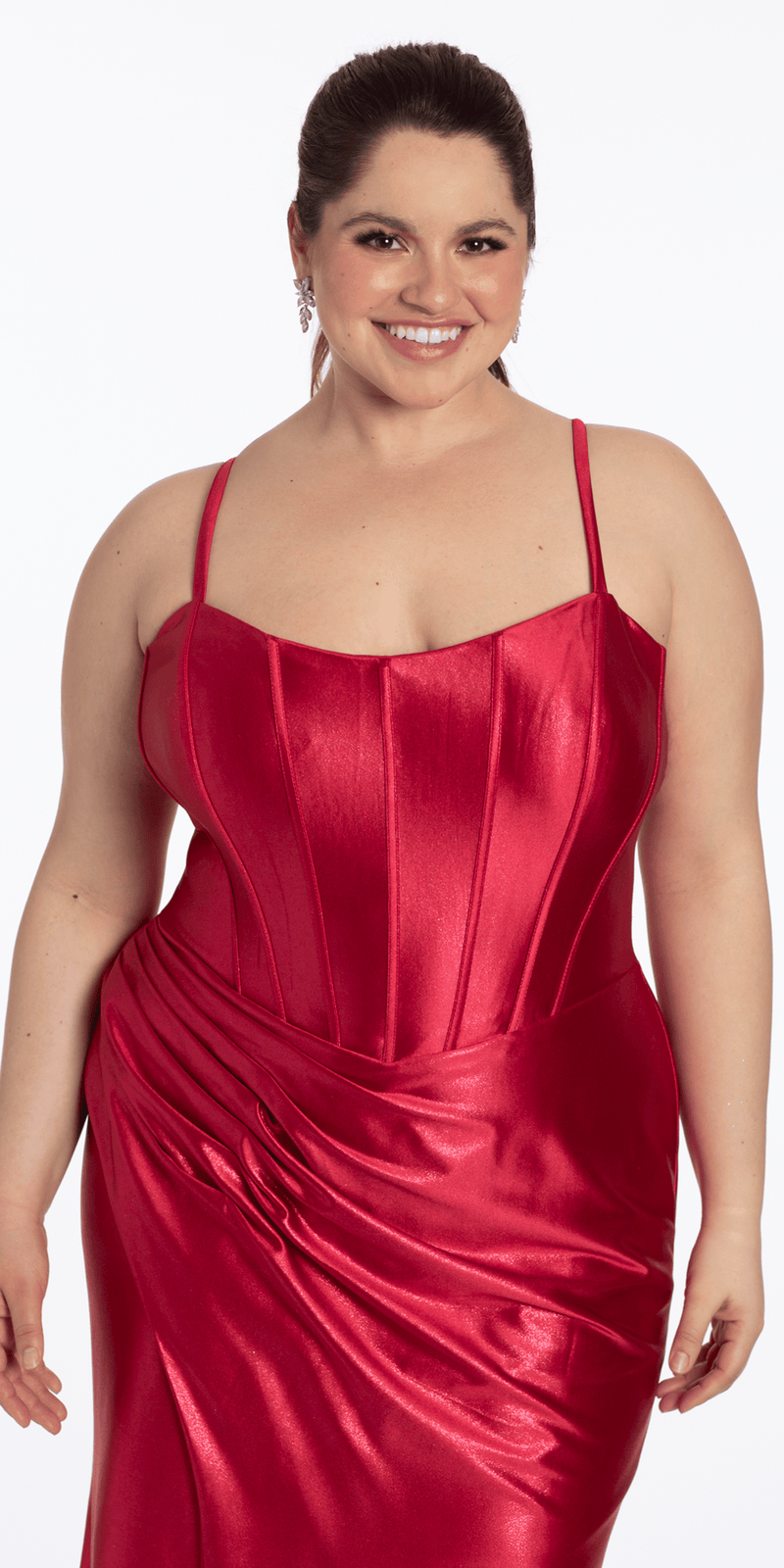 Strappy Back Satin Column Corset Dress with Side Slit plus / 16 / wine