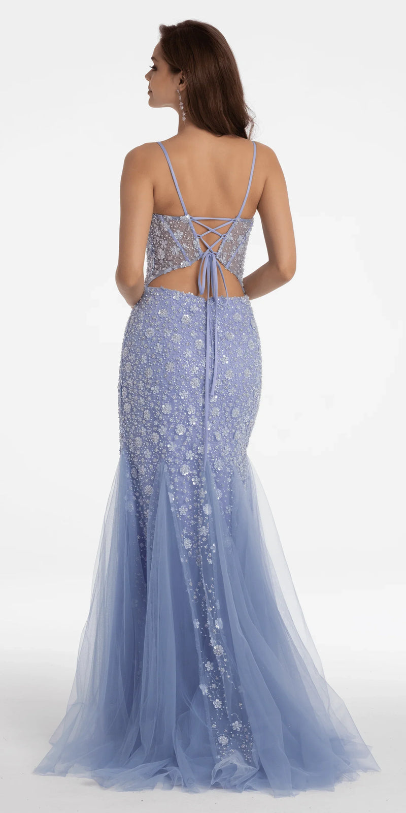 Plunging Pearl Corset Embellished Keyhole Back Dress missy / 10 / periwinkle
