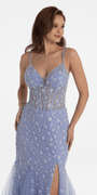 Plunging Pearl Corset Embellished Keyhole Back Dress Image 2